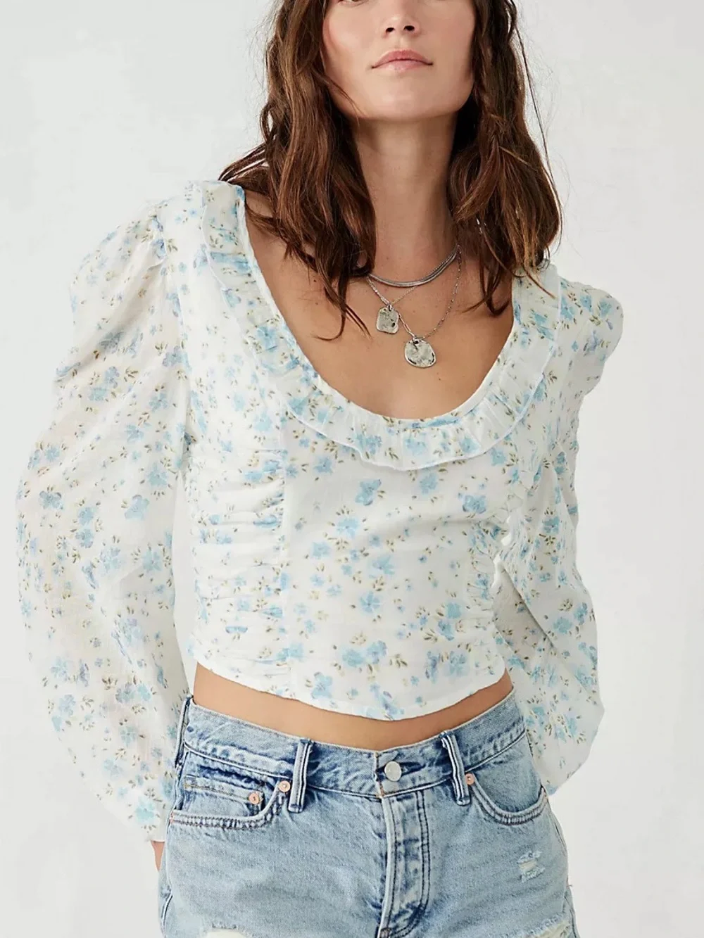 NWT Free People Another Life Floral Corset Top Blue White Size M $98